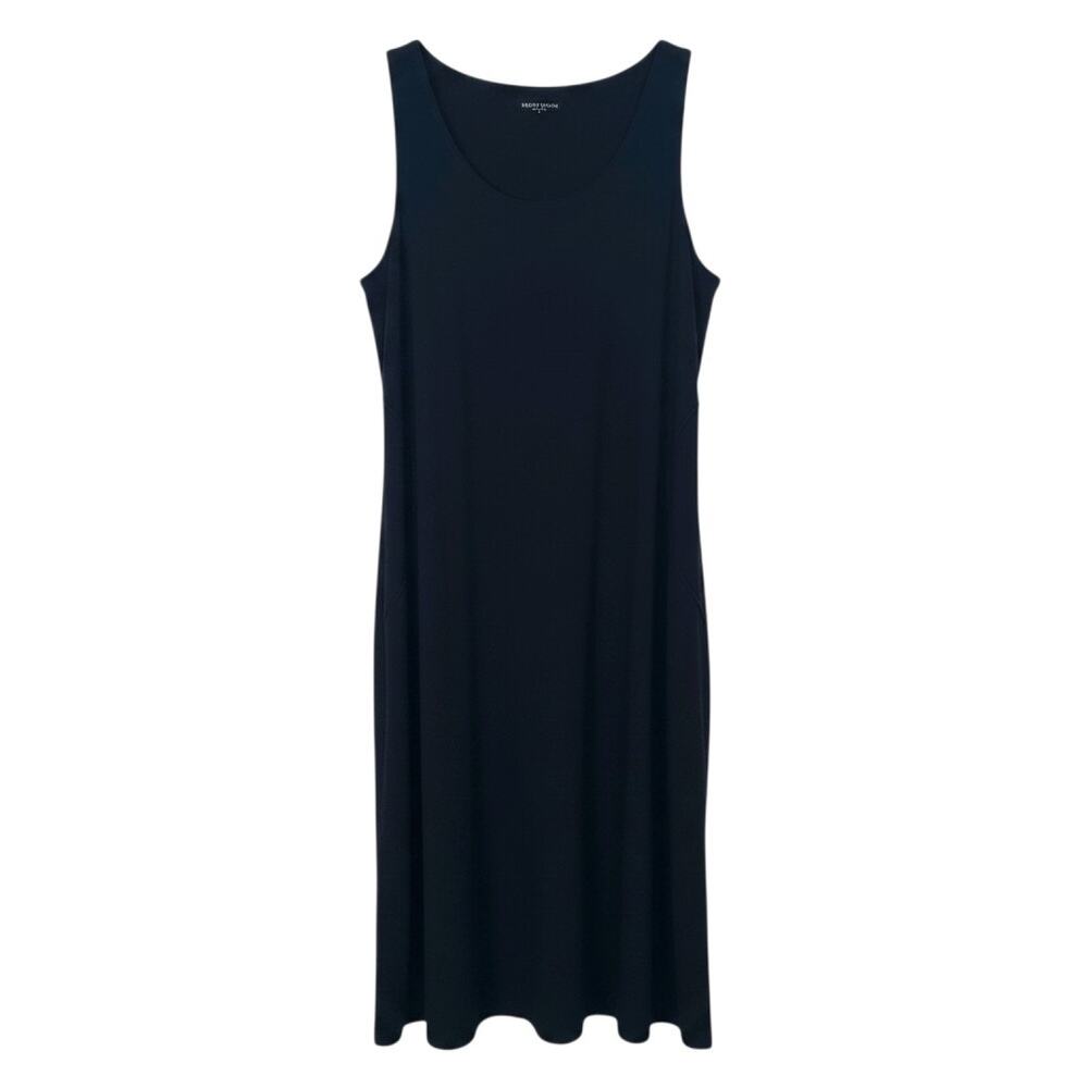 Eileen Fisher Women's Size L Black Organic Cotton Stretch Jersey Tank Dress Midi